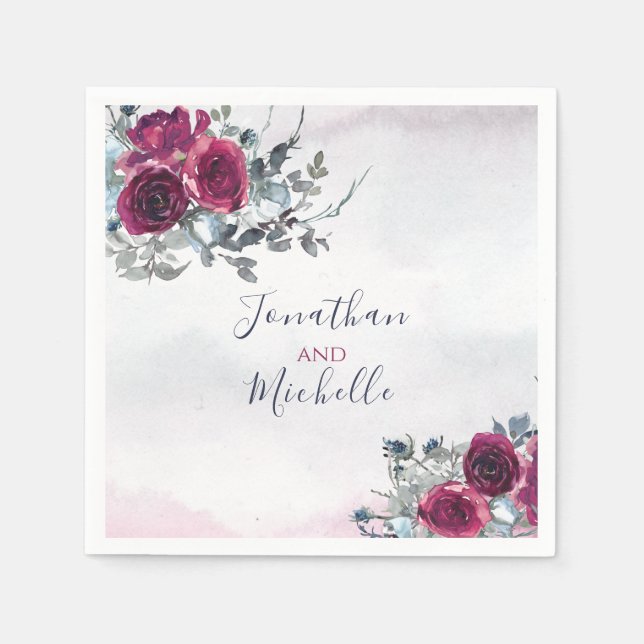 Serviette En Papier Elégant Rose Blancs et Bleus de Bourgogne (Devant)