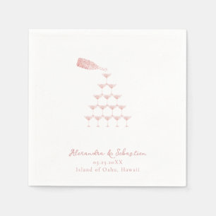 Serviette En Papier Élégant Rose Champagne Tour Mariage Script
