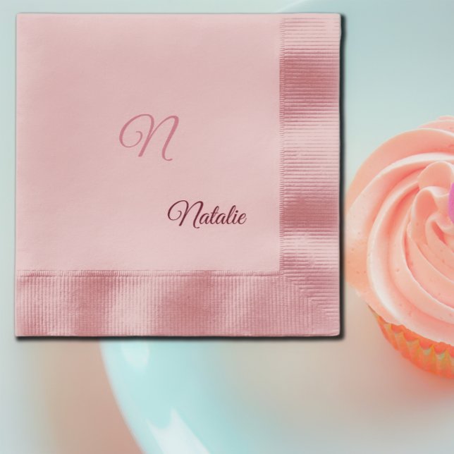 Serviette En Papier Élégant rose couleur solide monogrammé (Créateur téléchargé)