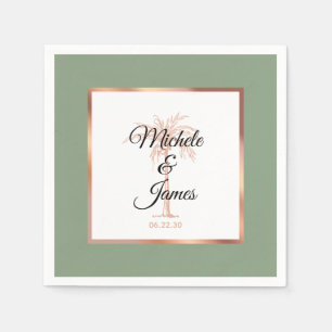 Serviette En Papier Elégant Rose de Sage Gold Palm Tree Mariage Tropic