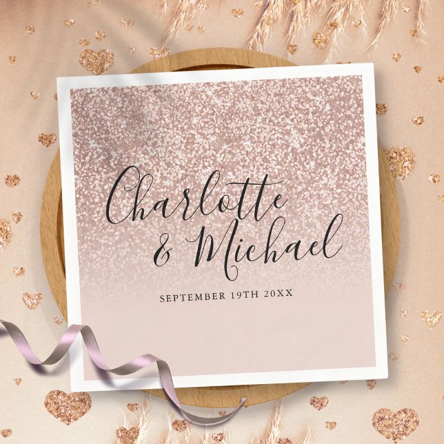 Serviette En Papier Élégant Rose de script Gold Parties scintillant Ma (Elegant Script Rose Gold Glitter Wedding Napkins)