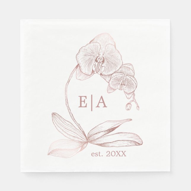 Serviette En Papier Élégant Rose Dusty Orchid Monogram Mariage Napkins (Devant)