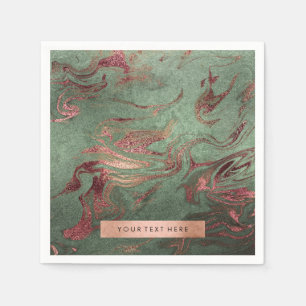 Serviette En Papier Elégant rose en cuivre moderne or marbre vert