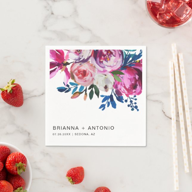 Serviette En Papier Élégant rose Floral Mariage moderne (En situation)