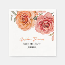 Serviette En Papier Elégant Rose Floral Rouge Orange