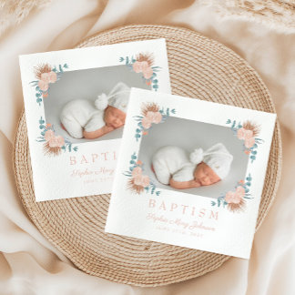 Serviette En Papier Élégant rose florale fille Baptême photo