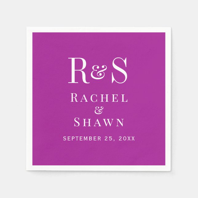 Serviette En Papier Élégant rose foncé Chic moderne Mariage Monogramme (Devant)