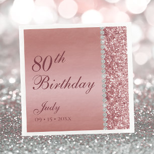 Serviette En Papier Elégant Rose Gold 80e anniversaire