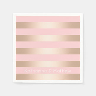 Serviette En Papier Élégant rose moderne poule doré rose rayé