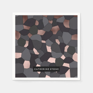 Serviette En Papier Elégant rose or gris et mosaïque noire