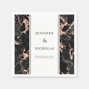 Serviette En Papier Élégant Rose or & marbre noir Mariage