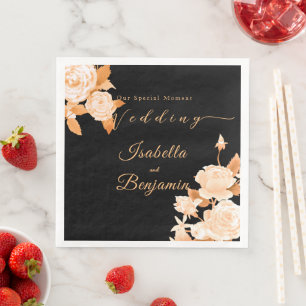 Serviette En Papier Élégant Rose or Mariage noir