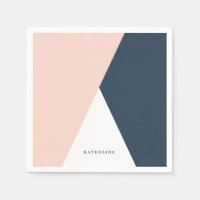 Elégant rose pâle & bleu marine triangles géométri