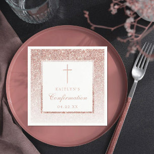 Serviette En Papier Élégant Rose Parties scintillant Or Confirmation O