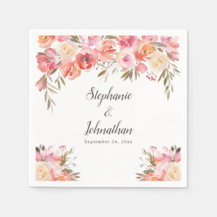 Serviette En Papier Élégant rose Peach Floral Mariage