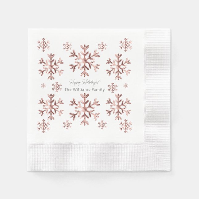 Serviette En Papier Élégant rose rose rose or Look Snowflakes Noël (Devant)