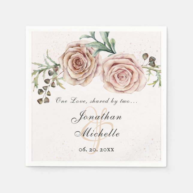 Serviette En Papier Élégant rose Roses Mariage inspirant (Devant)