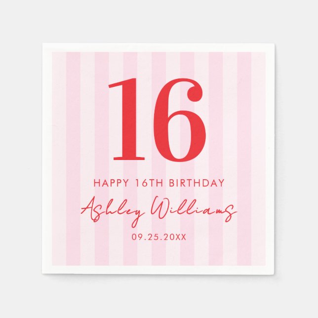 Serviette En Papier Élégant rose rouge moderne 16e anniversaire (Devant)