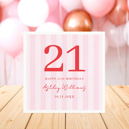 Serviette En Papier Élégant rose rouge moderne 21e anniversaire