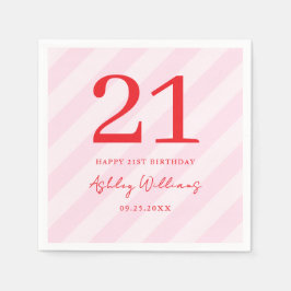 Serviette En Papier Élégant rose rouge moderne 21e anniversaire