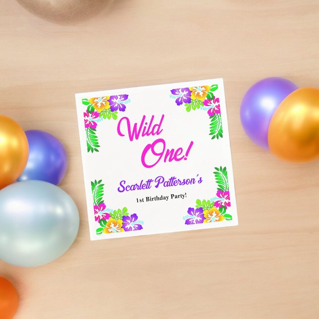 Serviette En Papier Élégant Rose rustique Wild One Floral 1er Annivers (Créateur téléchargé)