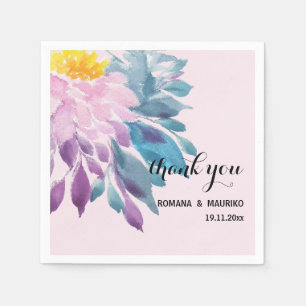 Serviette En Papier Elégant rose violet bleu Dahlia Aquarelle Art