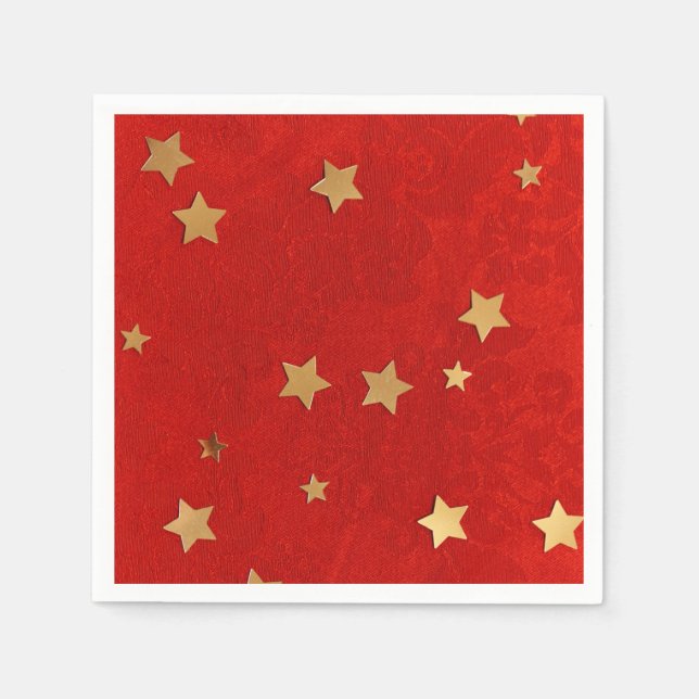 Serviette En Papier Élégant Rouge avec Gold Stars Papier Napkin (Devant)