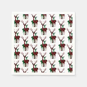 Serviette En Papier Élégant rouge et vert Buffalo Plaid Reindeer Cou