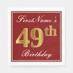 Serviette En Papier Elégant Rouge, Faux Gold 49e Anniversaire + Nom pe
