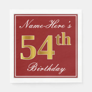 Serviette En Papier Elégant Rouge, Faux Gold 54ème Anniversaire + Nom 