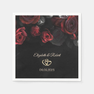 Serviette En Papier Élégant rouge Roses Mariage gothique