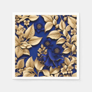 Serviette En Papier Elégant Royal Blue et Gold Floral