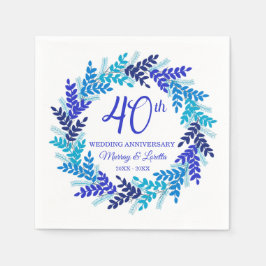 Serviette En Papier Élégant Royal Blue Wreath 40e anniversaire Mariage