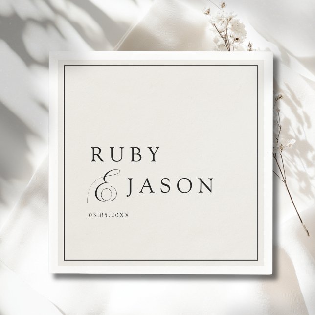 Serviette En Papier Elegant Royal Ivory Black  Script Wedding (Elegant Royal Ivory Black Script Ampersand Custom Wedding Napkins)