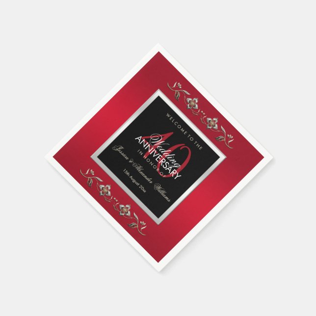Serviette En Papier Elégant Ruby Gemstones 40e anniversaire de Mariage (Coin)
