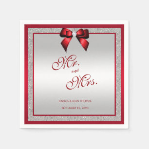 Serviette En Papier Elégant Ruby Red & Silver Parties scintillant Mari