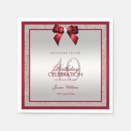 Serviette En Papier Elégant Ruby Rouge & Parties scintillant Argent 40