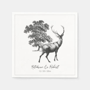 Serviette En Papier Élégant Rustique Cerf Noir Blanc en Bois