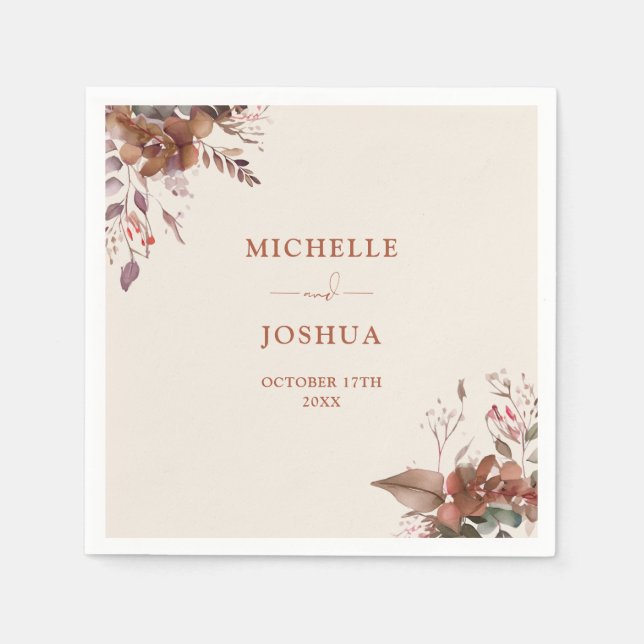 Serviette En Papier Élégant Rustique Floral Mariage de automne d'autom (Devant)