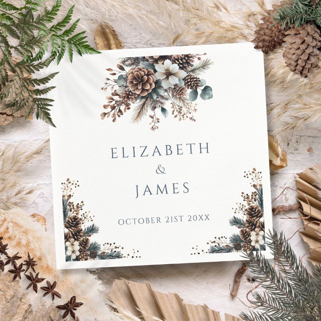 Serviette En Papier Élégant Rustique Forêt Floral Pinecones Mariage (Elegant Rustic Forest Floral Pinecones Wedding Napkins)