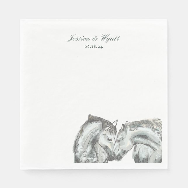 Serviette En Papier Élégant Rustique Nuzzling Horses Mariage (Devant)