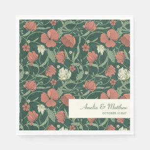 Serviette En Papier Elégant Rustique Vert Floral Personnalisé Mariage