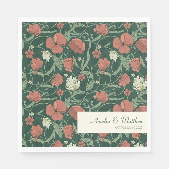 Serviette En Papier Elégant Rustique Vert Floral Personnalisé Mariage (Devant)