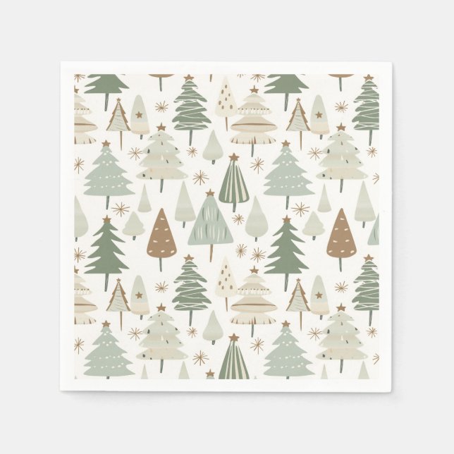 Serviette En Papier Élégant Saga vert Noël Arbres motif (Devant)