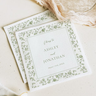 Serviette En Papier Elegant Sage Chinoiserie Mariage