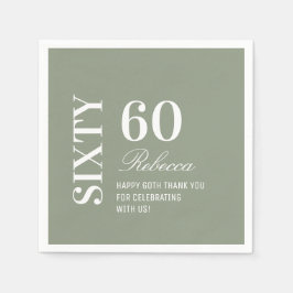 Serviette En Papier Elégant Sage Green 60e anniversaire Cocktail de fê