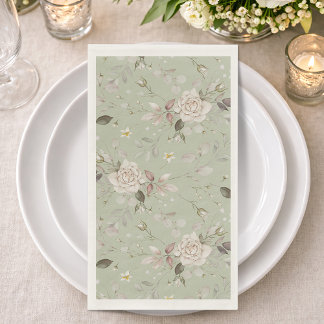 Serviette En Papier Elegant Sage Green Floral Wedding Guest Towel