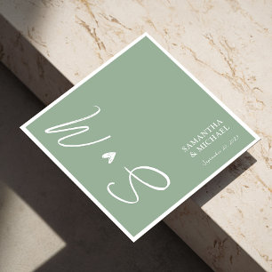 Serviette En Papier Élégant Sage Green Initiales personnalisées Mariag