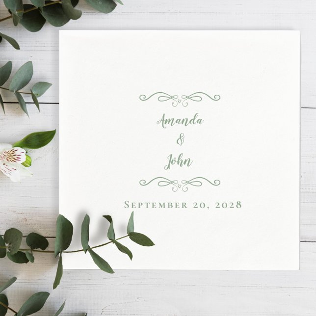 Serviette En Papier Elégant Sage Green Mariage Noms de réception Date (Créateur téléchargé)