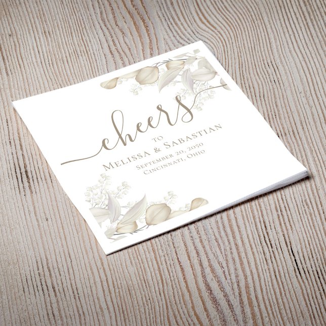 Serviette En Papier Elégant Sage Greenergie Mariage Personnalisé (Elegant wedding custom cocktail napkin with sage green greenery)